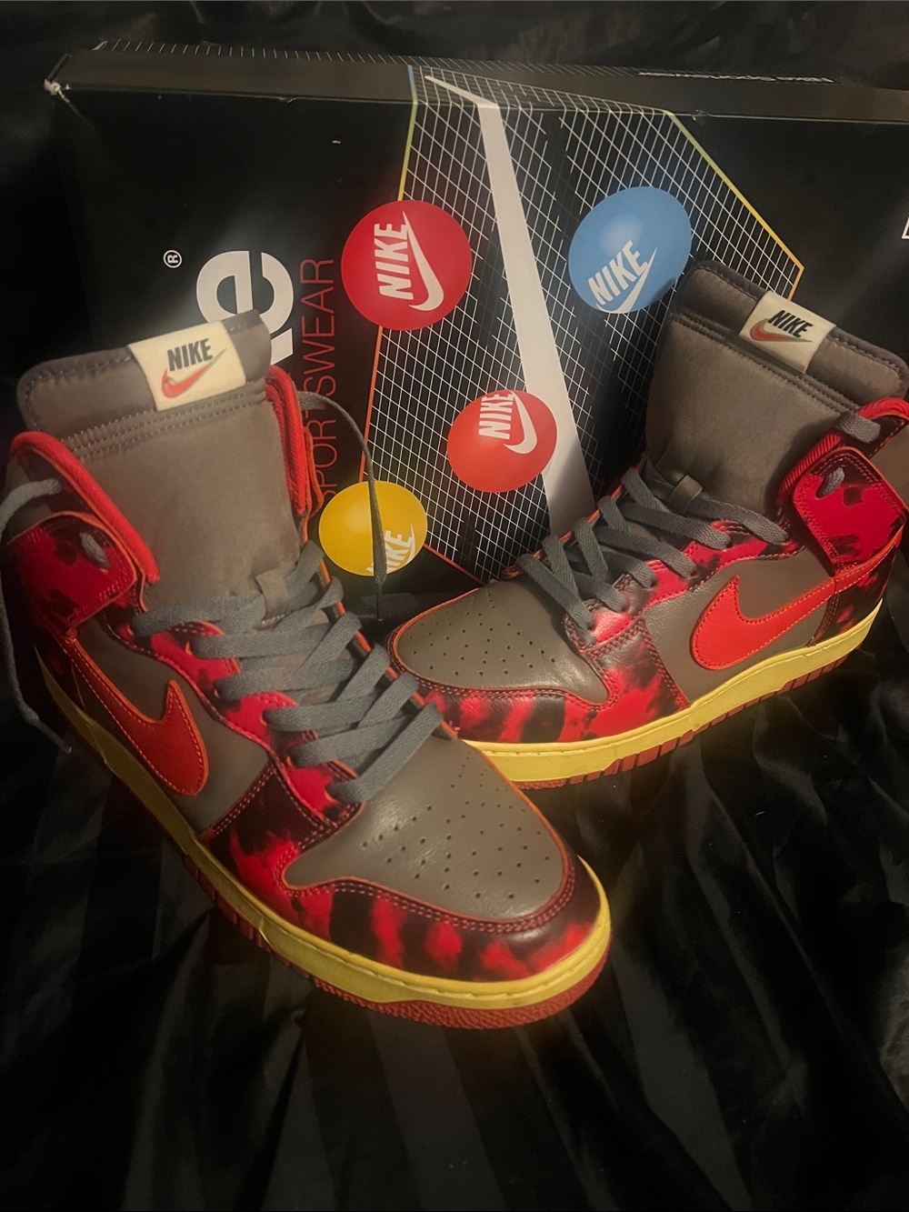 Nike High-Top Sneakers in Gray, Red & Yellow